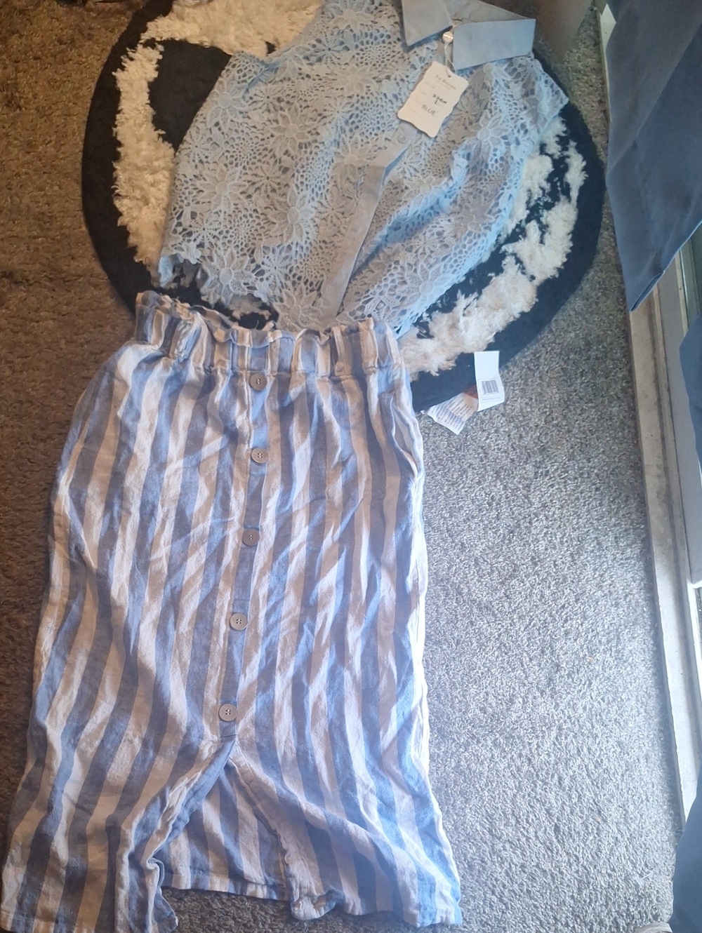 Blue & White Striped Button-Front Women’s Skirt And New  Top